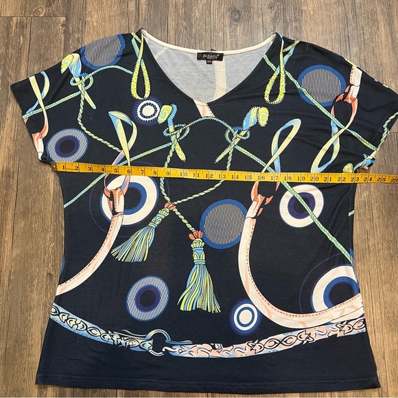 Rinatti Collection Navy Blue Printed Oversized V Neck Relaxed Fit Viscose Top 3L - Picture 9 of 10